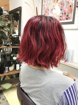 リブロ 三軒茶屋(LIBRO) ビビットレッドバレイヤージュボブ