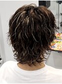 サーフカールマッシュパーマショートウルフツーブロック