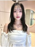 韓国 レイヤーカット 顔まわり オリーブベージュ
