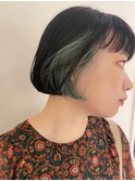 ケアブリーチインナーカラーボブ前髪顔周りレイヤーカット