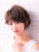 毛先パーマネオウルフ小顔外ハネボブアッシュブラウン