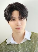 韓国ヘアカルマパーマ韓国マッシュセンターパート黒髪ウルフ