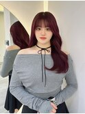 ピンクラベンダー_オリーブベージュレイヤーカットウェットヘア