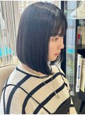 ツヤ髪★前下がりボブブルーブラック ストレート内巻き 縮毛矯正