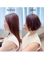 リュドール 栄(Rue D’or)&nbsp;ブラウン立体感前髪なしスタイルぷつっとカット巻き髪