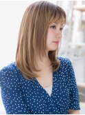 斜めバング外国人風バイカラー小顔セミディh2越谷20代30代40代