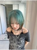 mint green × olive brown