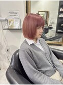 ピンクボブ_ピンクブラウン_ブリーチ_髪質改善