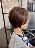 20代30代ショートレイヤーショートボブオリーブブラウン顔周り