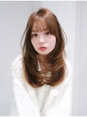 顔周りレイヤーロング韓国ヘア前髪カット_F20781