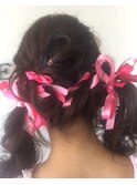 リボンを、使った、ヘアーセット