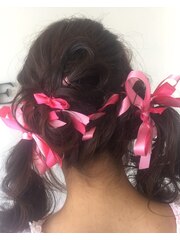 リボンを、使った、ヘアーセット