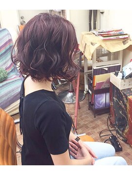 ラティオ 難波Ratio 切りっぱなし×ウエット波ウエーブ×バーガンディチェリーボブ