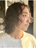 ツイストスパイラルパーマミディアムウルフメンズカットパーマ
