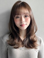 薄めバングデジタルパーマフェミニンロングサイドバング前髪