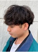 ダークアッシュニュアンスパーマ韓国マッシュベリーショート