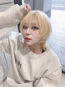 ディーン 名駅店(DEAN) ホワイトブロンド ボブウルフ 中性ウルフ ウルフカット ブリーチ