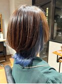 インナーカラー/サファイア/ブルー/ケアブリーチ/透明感/小顔