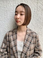 エムクランメイクス 原宿 表参道(m.clan MAKE'S)&nbsp;ミニボブハイライトオリーブベージュケアブリーチダブルカラー