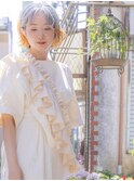 グレイヘア×ビビッドオレンジ★エアリー大人ミニボブ[40代50代]