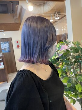 ブリッツレボルト(BLITZ R EVOLUT) ラベンダーカラー　毛先ピンク　外はねボブ　20代30代40代