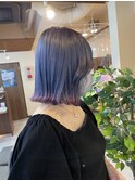 ラベンダーカラー 毛先ピンク 外はねボブ 20代30代40代
