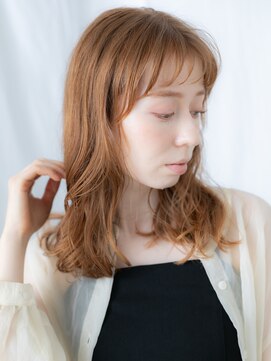 ドクターズ サロン ラブ(Dr's Salon LAB) ぱっつん前髪オレンジブラウンカジュアルセミディd古河20代30代
