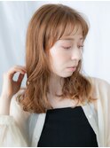 ぱっつん前髪オレンジブラウンカジュアルセミディd古河20代30代