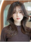 大人かわいい前髪セシルカットココアブラウンフリンジウェーブ