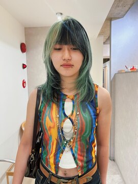 ヘーゼル 博多(HAZEL.) CHIHIRO：ミントグリーン&ダークグレー　ブロックカラー