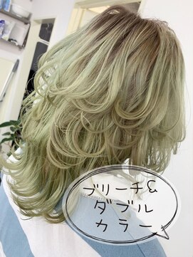 リシャルム 新保店(Re charme) ダブルカラー+オンカラー×ホワイティグリーン