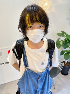 ギグスダブル 栄店(gigs double) メンズ★くせ毛風ウルフ/イエローインナー