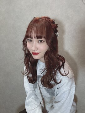 アンプル 天神店 韓国風　韓国アイドル風　春カラー　チェリーカラー　ロングヘア