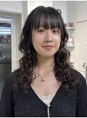 デジタルパーマチェリーブラウンブリーチなし顔周り前髪/原宿
