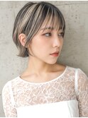 ハイライトベージュ/黒髪小顔/くびれショートボブ透明感/夏p上尾