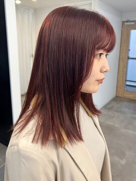 ミュラ(mulah) チェリーレッド暖色カラー＊ブリーチなしカラーストレートヘア