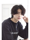メンズダークアッシュニュアンスパーマ韓国マッシュウルフカット
