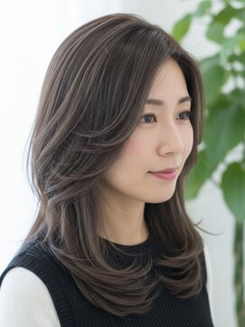 バタフライカット/レイヤーカット/グレーブラウン/くびれカット