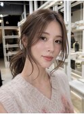 ブリーチなしミルクティーベージュ前髪なしカットおくれ毛20代30