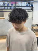 波巻きパーマ マッシュパーマ ハイライト アッシュブラック 新宿