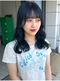 ネイビーブルーカラー　韓国ヘア　顔周りカット【天神大名】