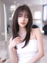 ハバナ 渋谷(HAVANA)&nbsp;ミディアムレイヤーカット×ダークブルー/前髪カタログ/顔周り