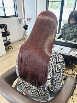 チェレ ブラン 堺東店(Chere brun) カシスレッド×ピンクオレンジ×髪質改善ストレート