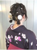 和装ヘアセット　編み込みツインお団子アレンジ