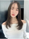 顔周りレイヤーロング美髪韓国ヘア_F60017