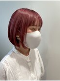 大人シアーベージュミニウルフボブミディアムレイヤー