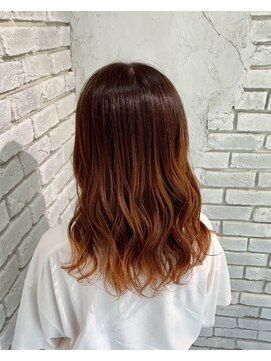 アジールヘア 池袋東口店(agir hair) ミディアムヘア×オレンジグラデーション