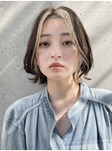 フェイスフレーミング外ハネボブくせ毛ハイライトインナー