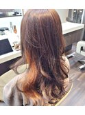 こなれ大人レイヤー艶感アプリコットオレンジインナーカラー