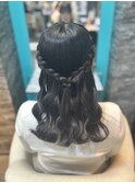 編み込みハーフアップ